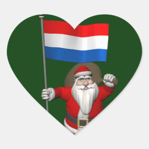 Santa Claus With Ensign Of The Netherlands Heart Sticker