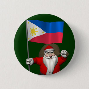 Santa Claus With Ensign Of The Philippines 6 Cm Round Badge