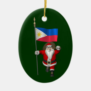 Santa Claus With Ensign Of The Philippines Ceramic Tree Decoration