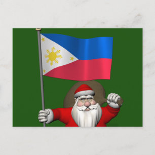 Santa Claus With Ensign Of The Philippines Holiday Postcard