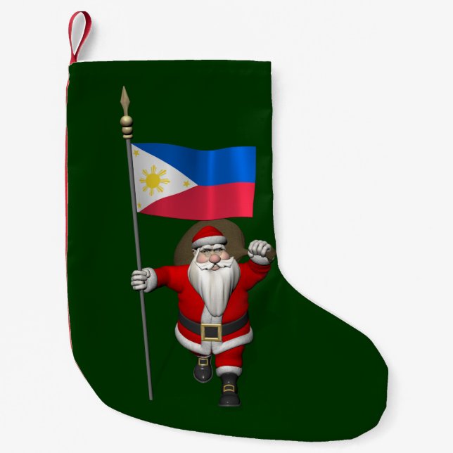 Santa Claus With Ensign Of The Philippines Small Christmas Stocking (Front)