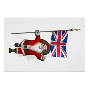 Santa Claus With Ensign Of The UK Poster
