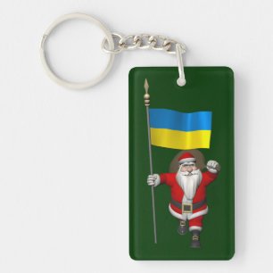 Santa Claus With Ensign Of The Ukraine Key Ring