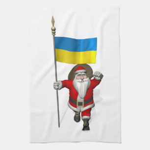 Santa Claus With Ensign Of The Ukraine Tea Towel