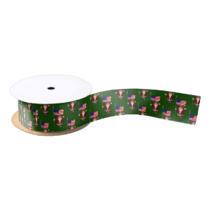 Santa Claus With Ensign Of The USA Satin Ribbon