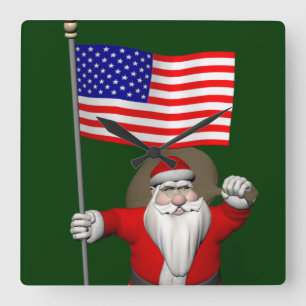 Santa Claus With Ensign Of The USA Square Wall Clock
