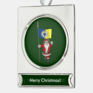 Santa Claus With Ensign Of Trenton NJ Silver Plated Banner Ornament