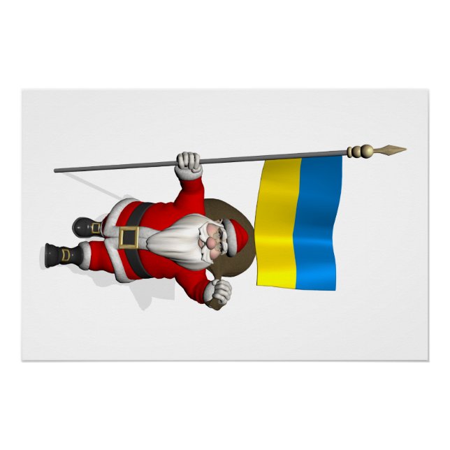 Santa Claus With Ensign Of Ukraine Poster (Front)