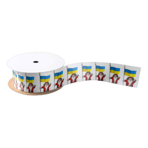 Santa Claus With Ensign Of Ukraine Satin Ribbon