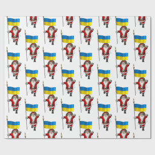 Santa Claus With Ensign Of Ukraine Wrapping Paper