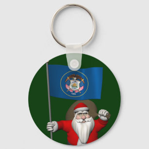 Santa Claus With Ensign Of Utah Key Ring