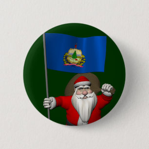 Santa Claus With Ensign Of Vermont 6 Cm Round Badge