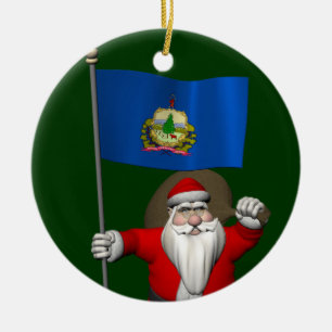 Santa Claus With Ensign Of Vermont Ceramic Tree Decoration