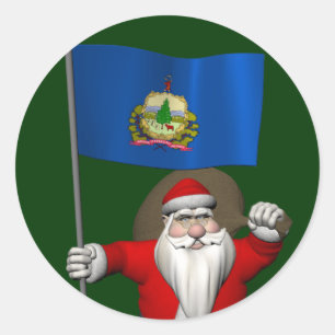 Santa Claus With Ensign Of Vermont Classic Round Sticker