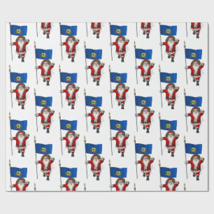 Santa Claus With Ensign Of Vermont Wrapping Paper
