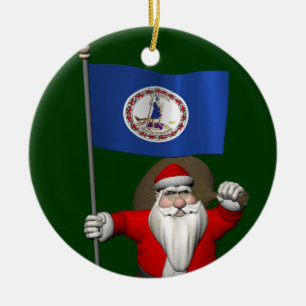 Santa Claus With Ensign Of Virginia Ceramic Tree Decoration