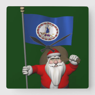 Santa Claus With Ensign Of Virginia Square Wall Clock