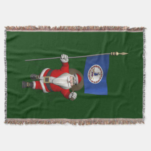 Santa Claus With Ensign Of Virginia Throw Blanket