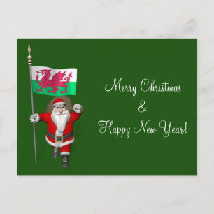 Santa Claus With Ensign Of Wales Holiday Postcard