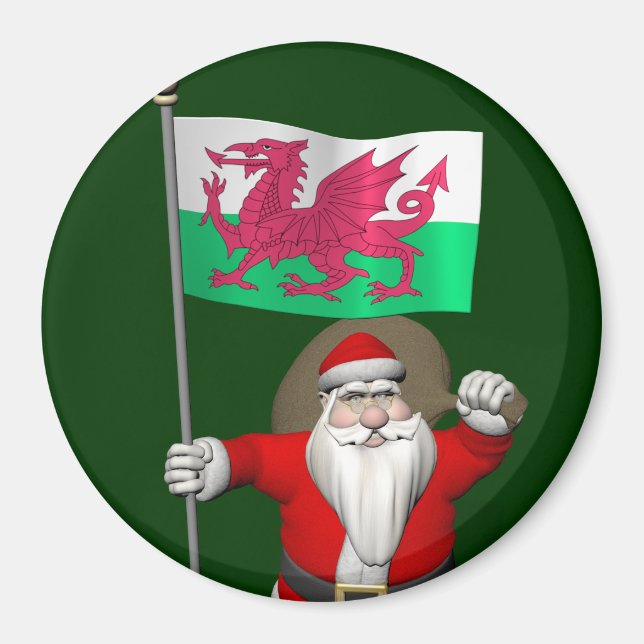 Santa Claus With Ensign Of Wales Magnet (Front)