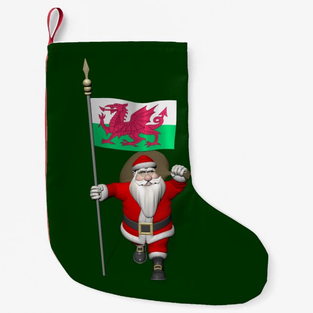 Santa Claus With Ensign Of Wales Small Christmas Stocking (Front)