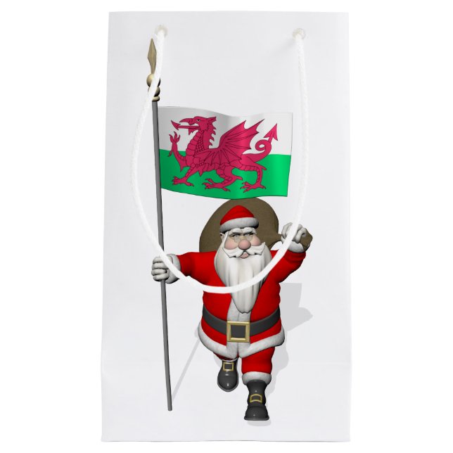 Santa Claus With Ensign Of Wales Small Gift Bag (Front)