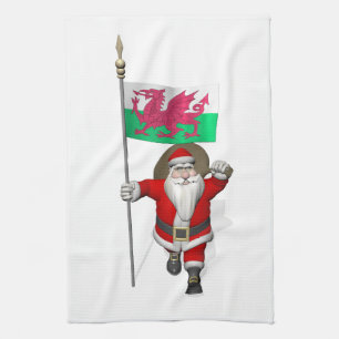 Santa Claus With Ensign Of Wales Tea Towel