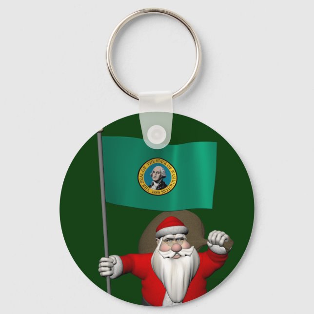 Santa Claus With Ensign Of  Washington Key Ring (Front)