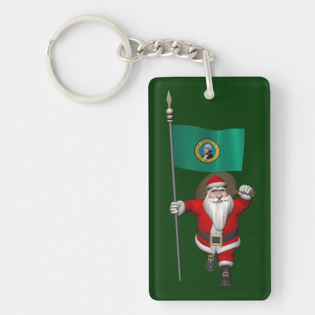 Santa Claus With Ensign Of  Washington Key Ring (Front)