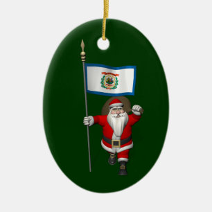 Santa Claus With Ensign Of West Virginia Ceramic Tree Decoration