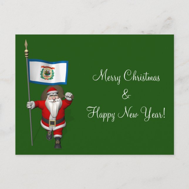 Santa Claus With Ensign Of West Virginia Holiday Postcard (Front)