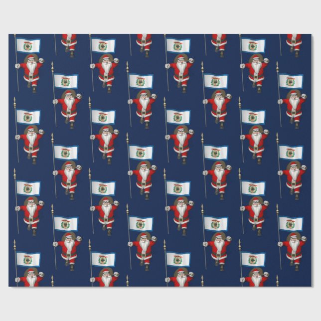 Santa Claus With Ensign Of West Virginia Wrapping Paper (Flat)