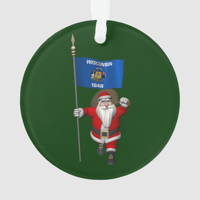 Santa Claus With Ensign Of Wisconsin Ornament (Back)