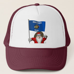 Santa Claus With Ensign Of Wisconsin Trucker Hat
