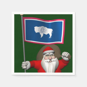 Santa Claus With Ensign Of Wyoming Napkin