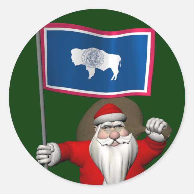 Santa Claus With Ensign Of Wyoming Sticker (Front)