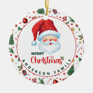 Santa Claus with Festive Pattern Merry Christmas Ceramic Tree Decoration