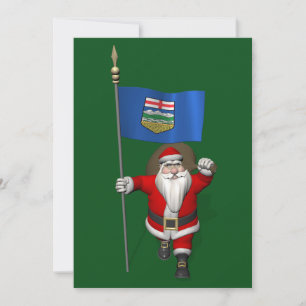 Santa Claus With Flag Of Alberta CDN Holiday Card