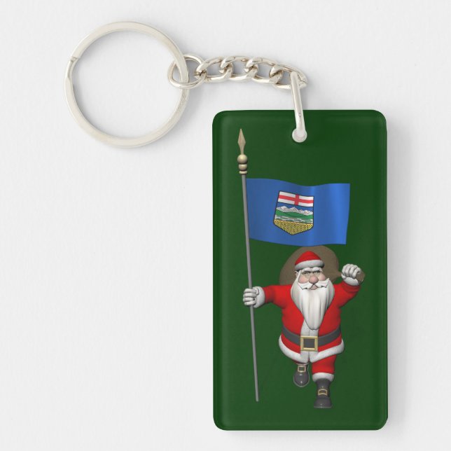 Santa Claus With Flag Of Alberta CDN Key Ring (Front)