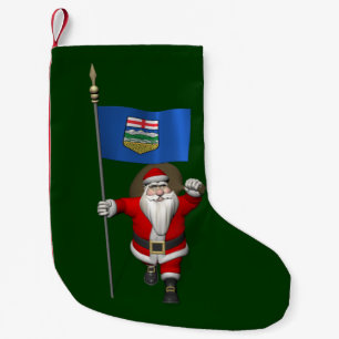 Santa Claus With Flag Of Alberta CDN Small Christmas Stocking
