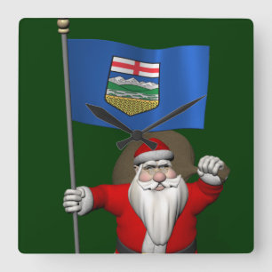 Santa Claus With Flag Of Alberta CDN Square Wall Clock