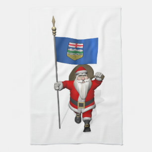 Santa Claus With Flag Of Alberta CDN Tea Towel