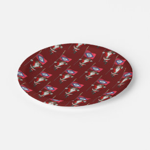 Santa Claus With Flag Of Arkansas Paper Plate