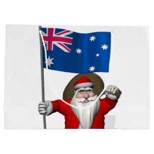 Santa Claus With Flag Of Australia Large Gift Bag