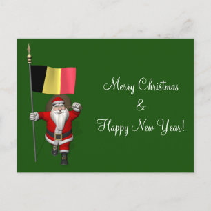 Santa Claus With Flag Of Belgium Holiday Postcard
