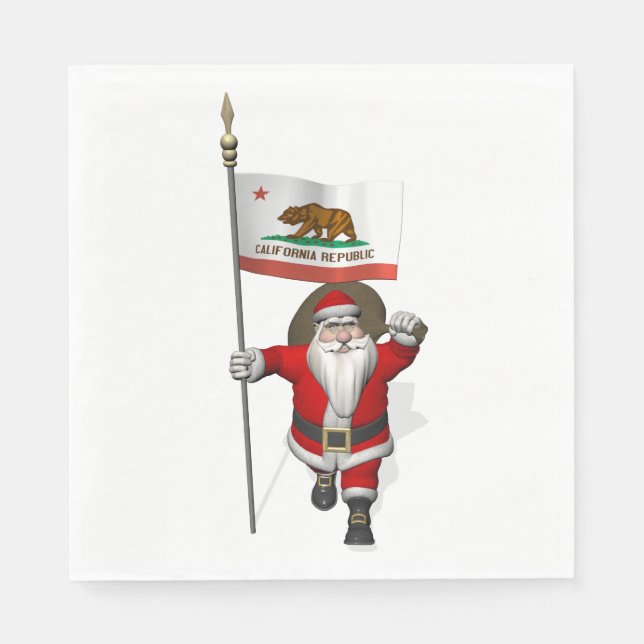 Santa Claus With Flag Of California Napkin (Front)