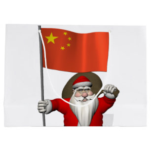 Santa Claus With Flag Of China Large Gift Bag