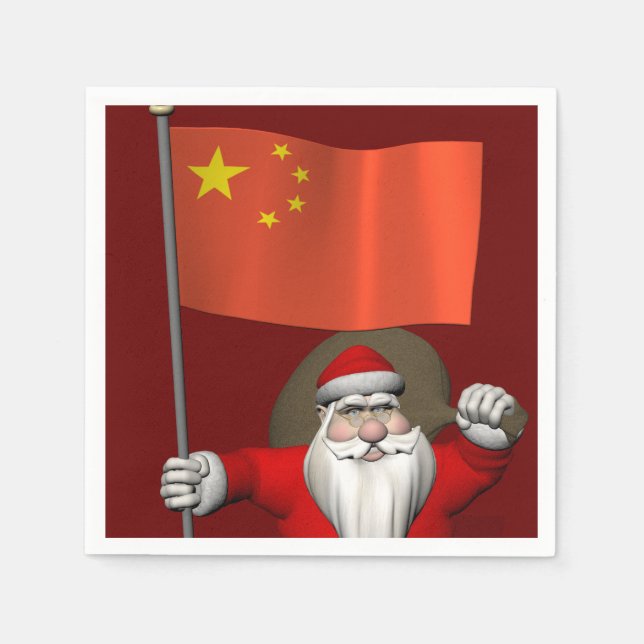 Santa Claus With Flag Of China Napkin (Front)