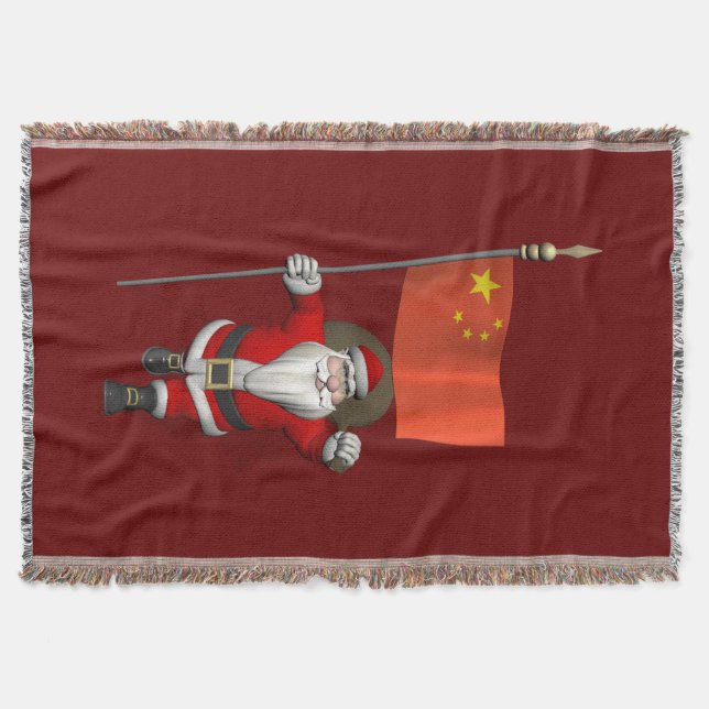 Santa Claus With Flag Of China Throw Blanket (Front)