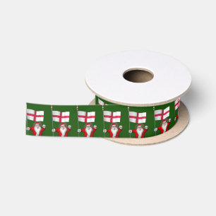 Santa Claus With Flag Of England Satin Ribbon